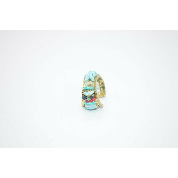 Blue Red Seed Bead Abstract Gold Tone Statement - Picture 2 of 4